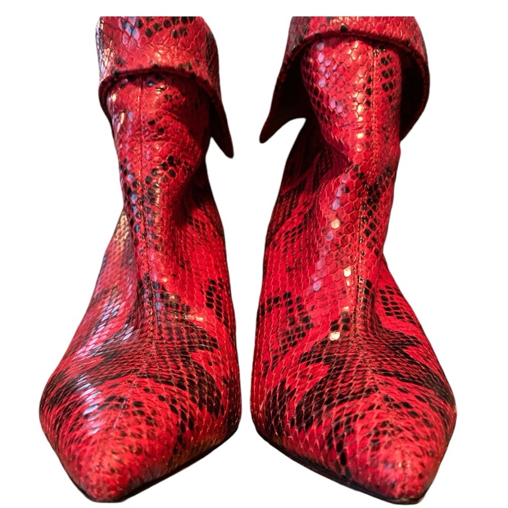 Isabel Marant Red Lisbo Snake-Print Booties Cone Heel Ankle Boots Python Sz 7.5 - Picture 7 of 14